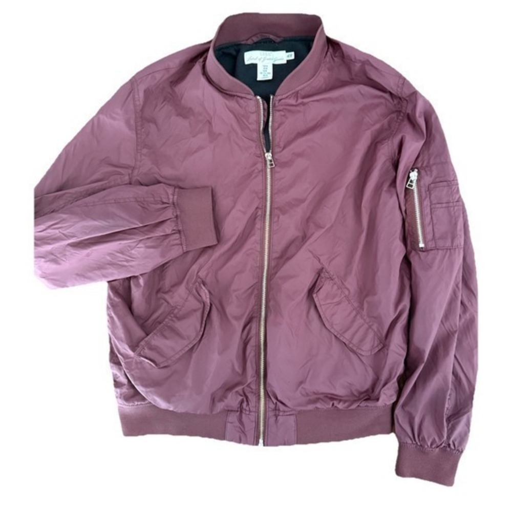 HM LOGG Mens Bomber Jacket Burgundy Full Zip Flight Jacket Size M Plum‎